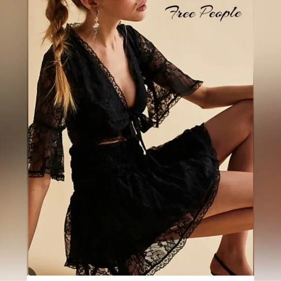 NWT Free people Lala Lace Mini Dress Black medium